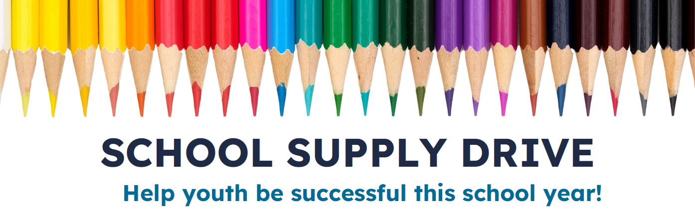 Image of colored pencils and text that says School Supply Drive 